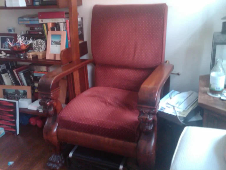 Morris chair before re-upholstery and refinishing by Olek Inc.
